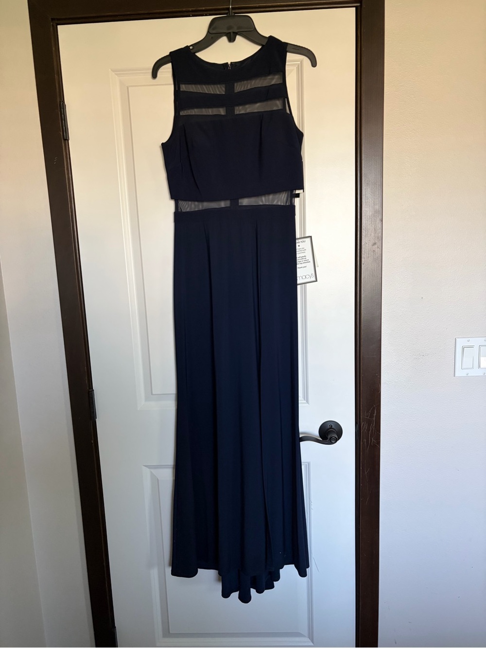 Nightway Elegant Navy Mesh-Panel Sleeveless Maxi Dress